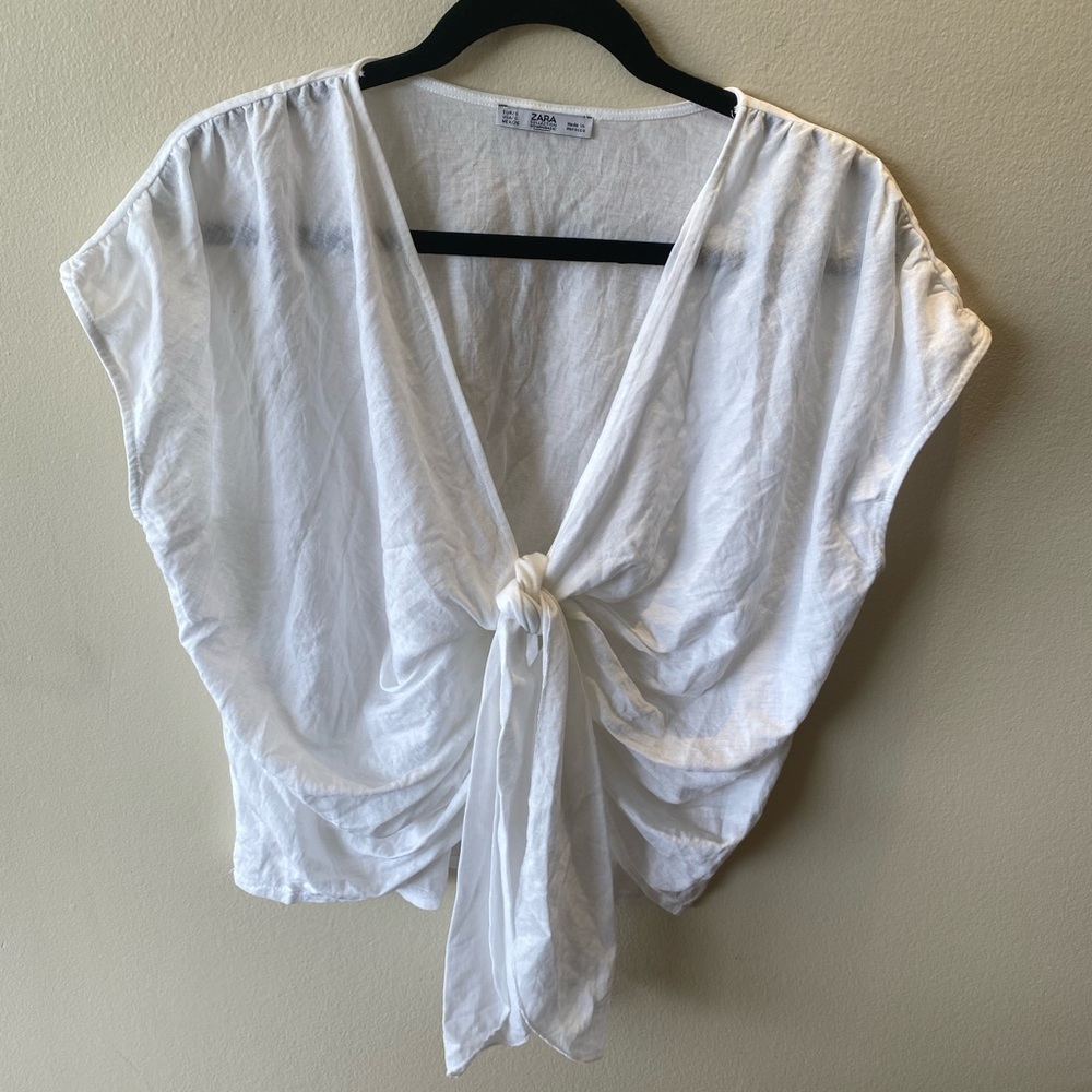 Zara Collection Tie Front White Blouse